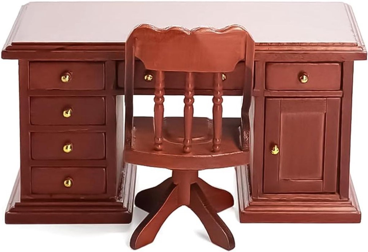 JHubers Goods - Miniatuur kantoor meubels - Set van 2 - Bureau, tafel, stoel - Poppenhuis accessoires
