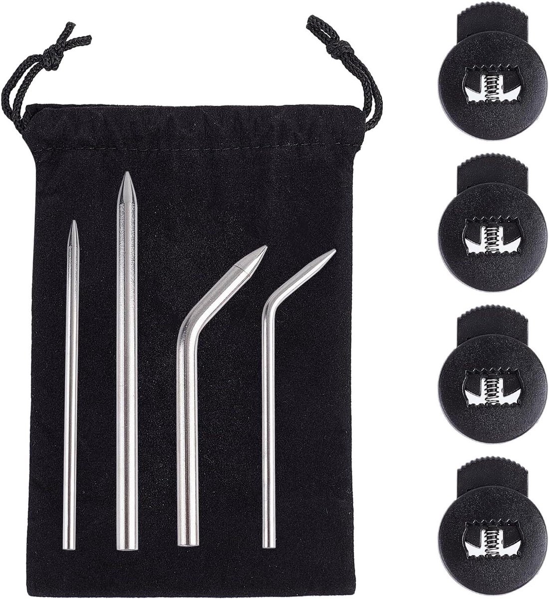 JHubers Goods - Roestvrijstalen handschoenreparatieset met handschoenveternaalden, 5 handschoensloten en opbergtas