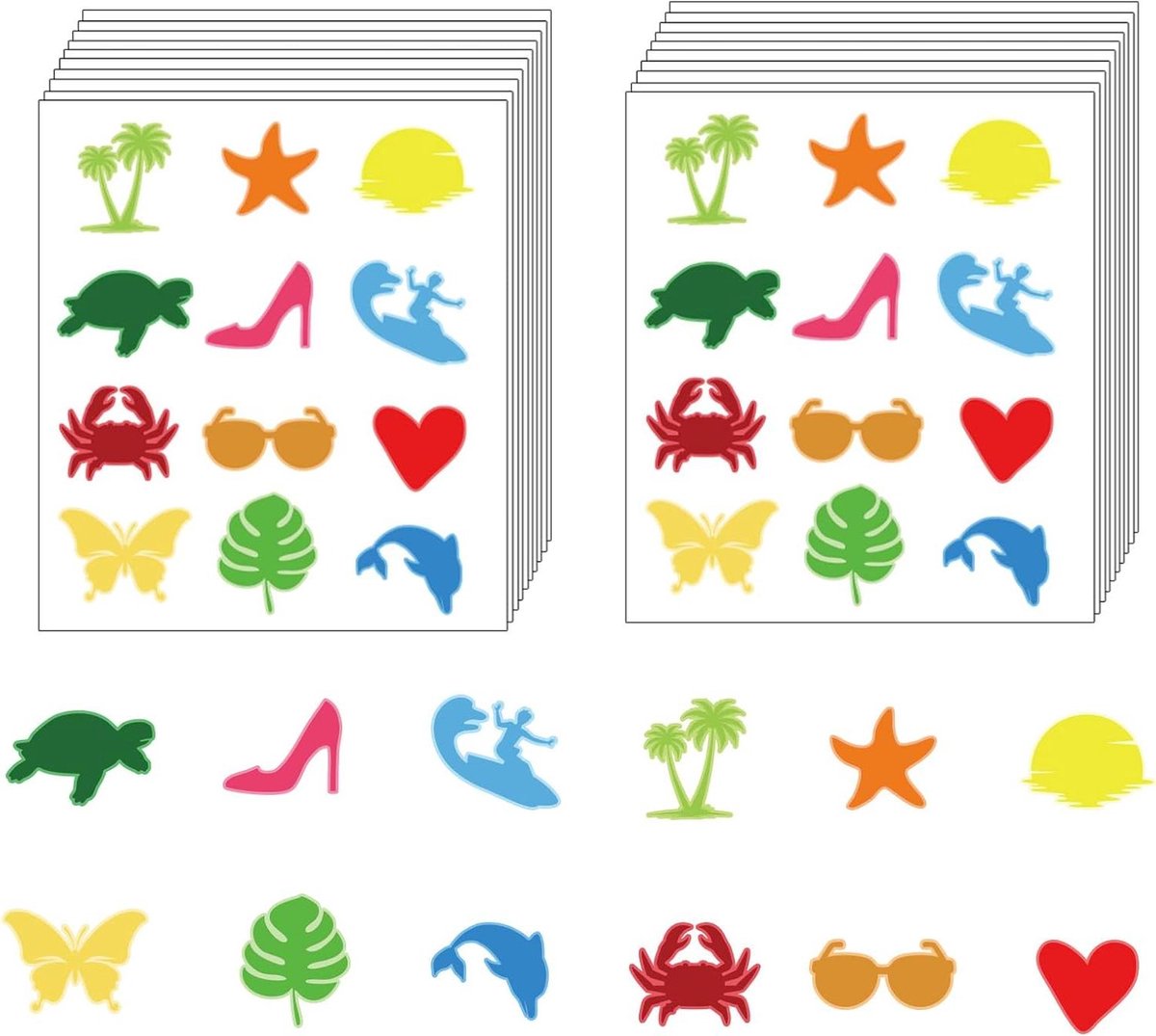 JHubers Goods - Set van 240 Zelfklevende Zomer Stickers voor Het Bruinen - Versiering met Sterren, Vlinders en Strikjes - Buitenstickers voor Meisjes - Body Art Decoratie met 12 Stijlen - Ideaal voor Zomerse Dagen