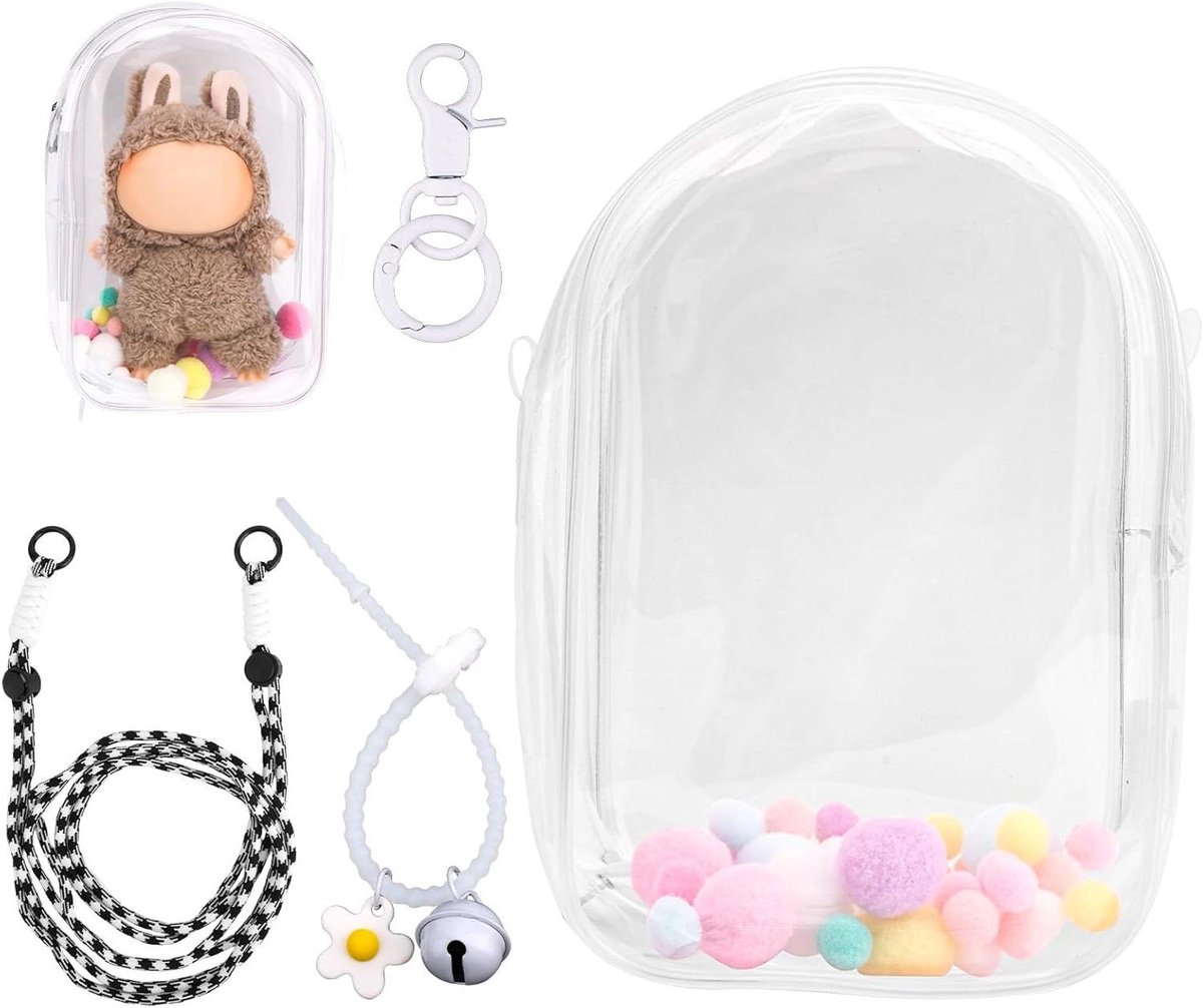 JHubers Goods - Transparante Displaykoffer voor Pluchen Poppen - PVC Opberghoes met Sleutelhanger - Draagbare Schoudertas - 15/17cm Poppen - Wit