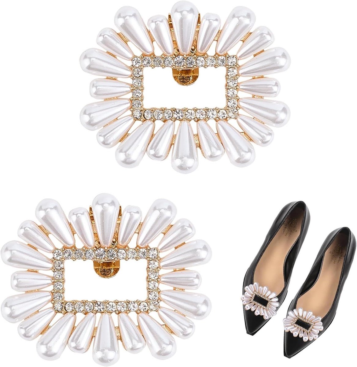 JHubers Goods - Vierkante Parels Schoenclip, Afneembare Legering Clips Schoengespen, Decoratieve Charms
