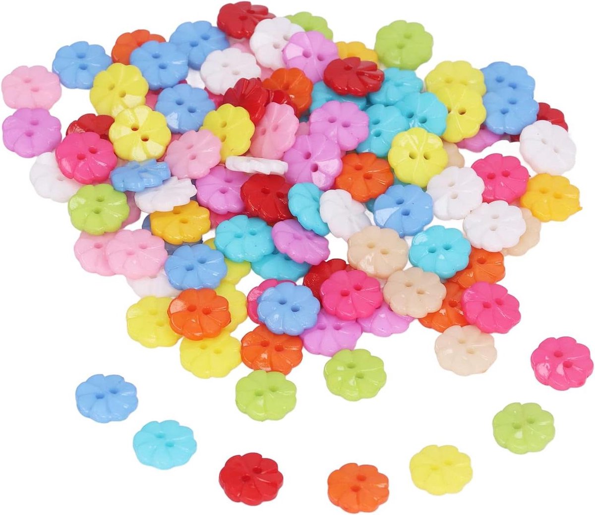 JHubers Goods - Vrolijke Bloemvormige Knutselknopen - 200 Stuks, Plastic, 0,51 x 0,51in - Naaien, Knutselen, Schilderen, Decoratie