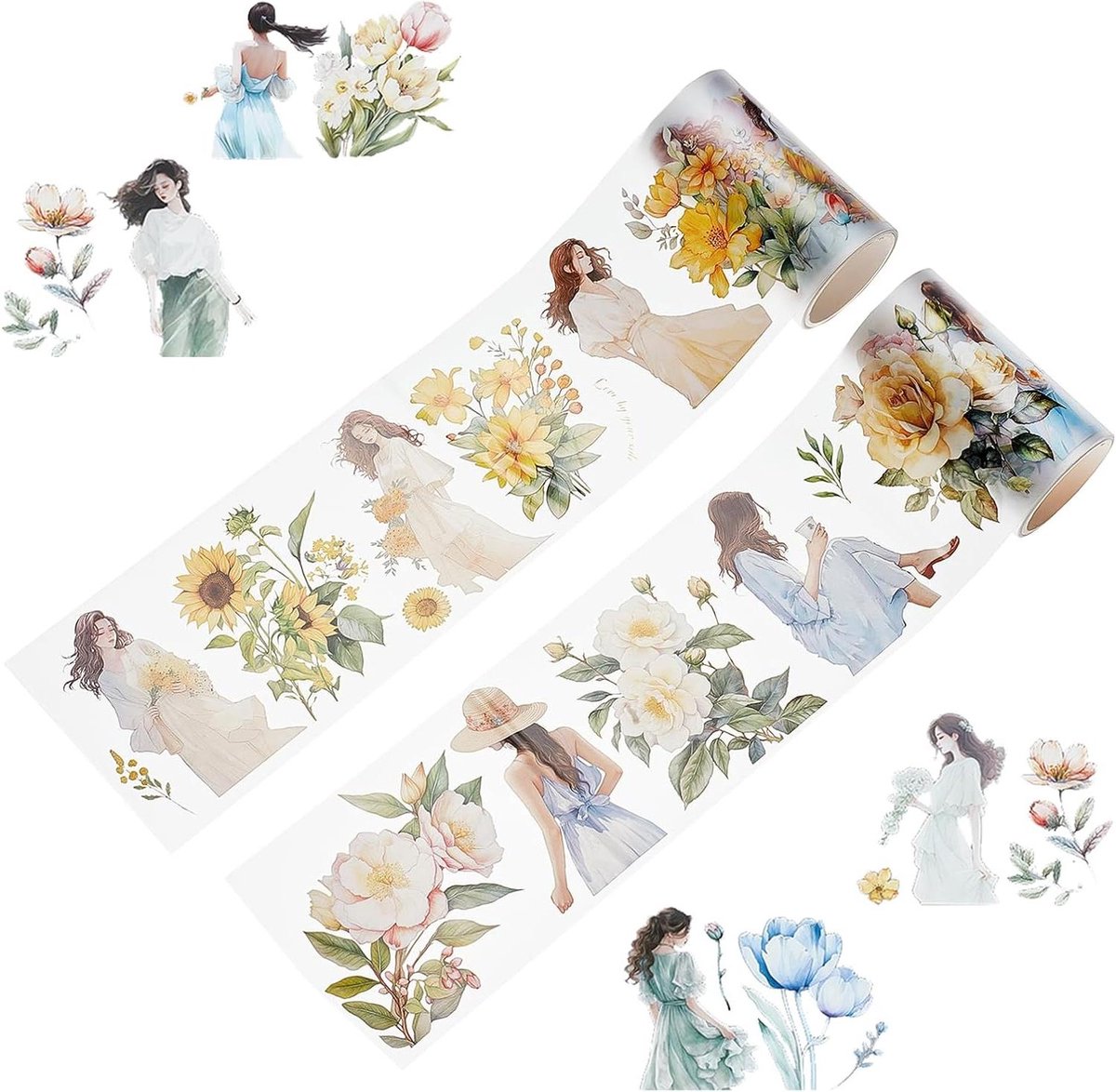 JHubers Goods - Washi-banden set met bloemenmotief voor scrapbooking en decoratie, 2 rollen
