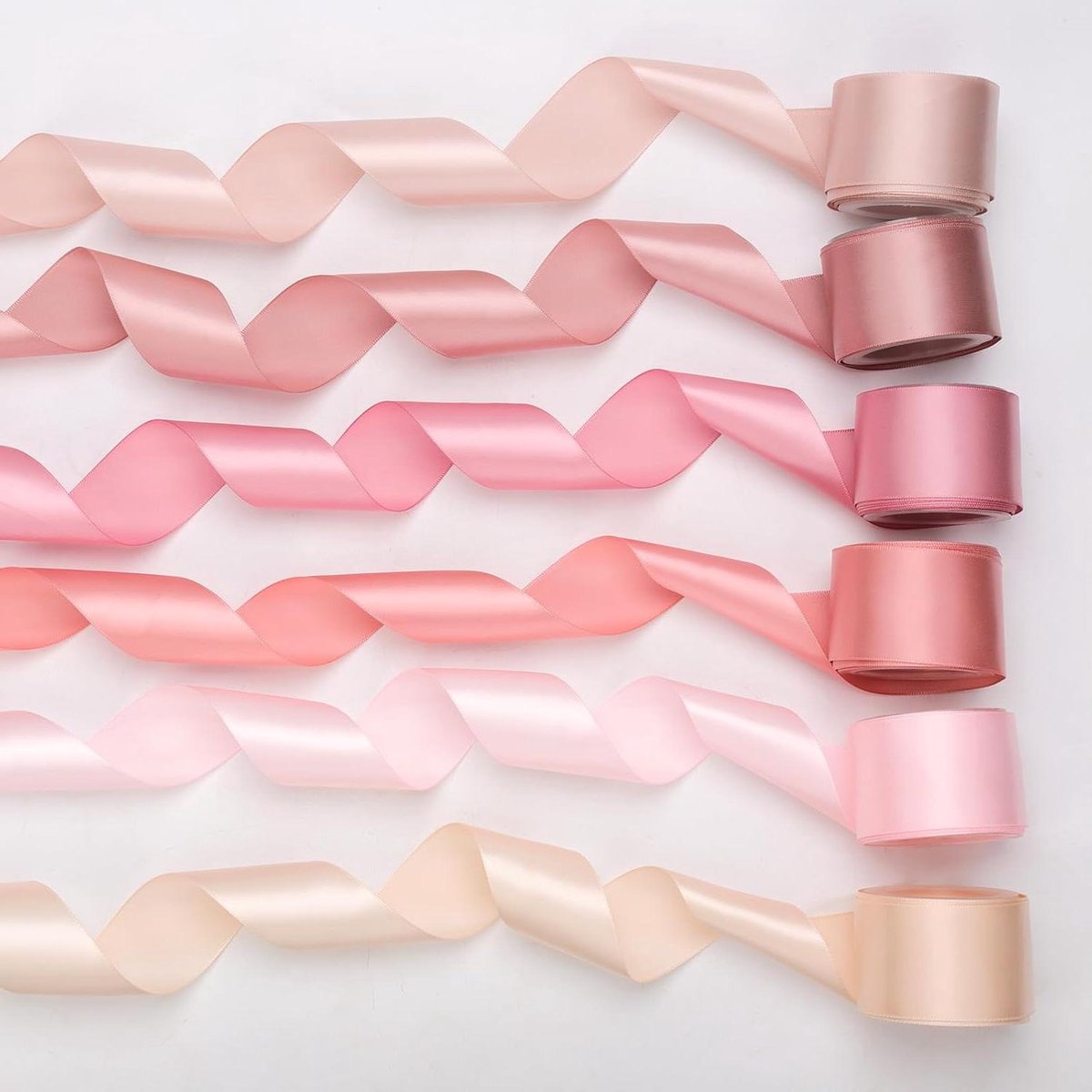 Jhubers Goods - Linten voor Bloemboeket - Dubbelzijdig Satijnen Lint - Geschikt voor Bruiloft - Feesten Babyshower - Stoffig Roze Zijden Lint - 6 Rollen 38mmx27,4m (6 Kleuren)