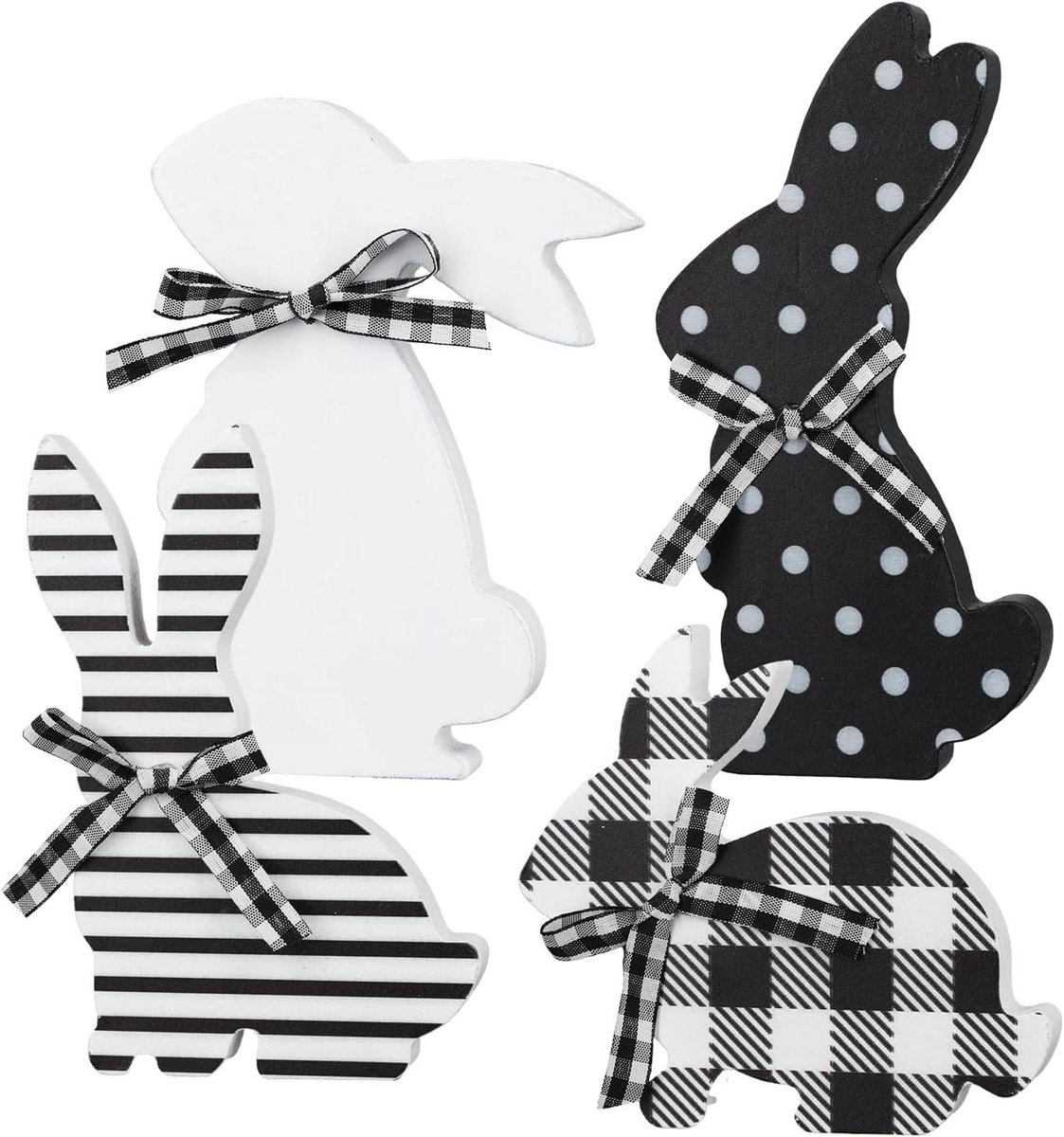 Jhubers Goods - Tafelbord Paashaas - Paashouten Tafelblad Middelpunt - Konijnvormig Bord met Strik Knoop Lint - Konijn Tafeldecoratie - Boerderij Ornamenten - Lente - Gelaagde Dienbladen - Feest - Geschikt voor 4 Stuks Paashaas