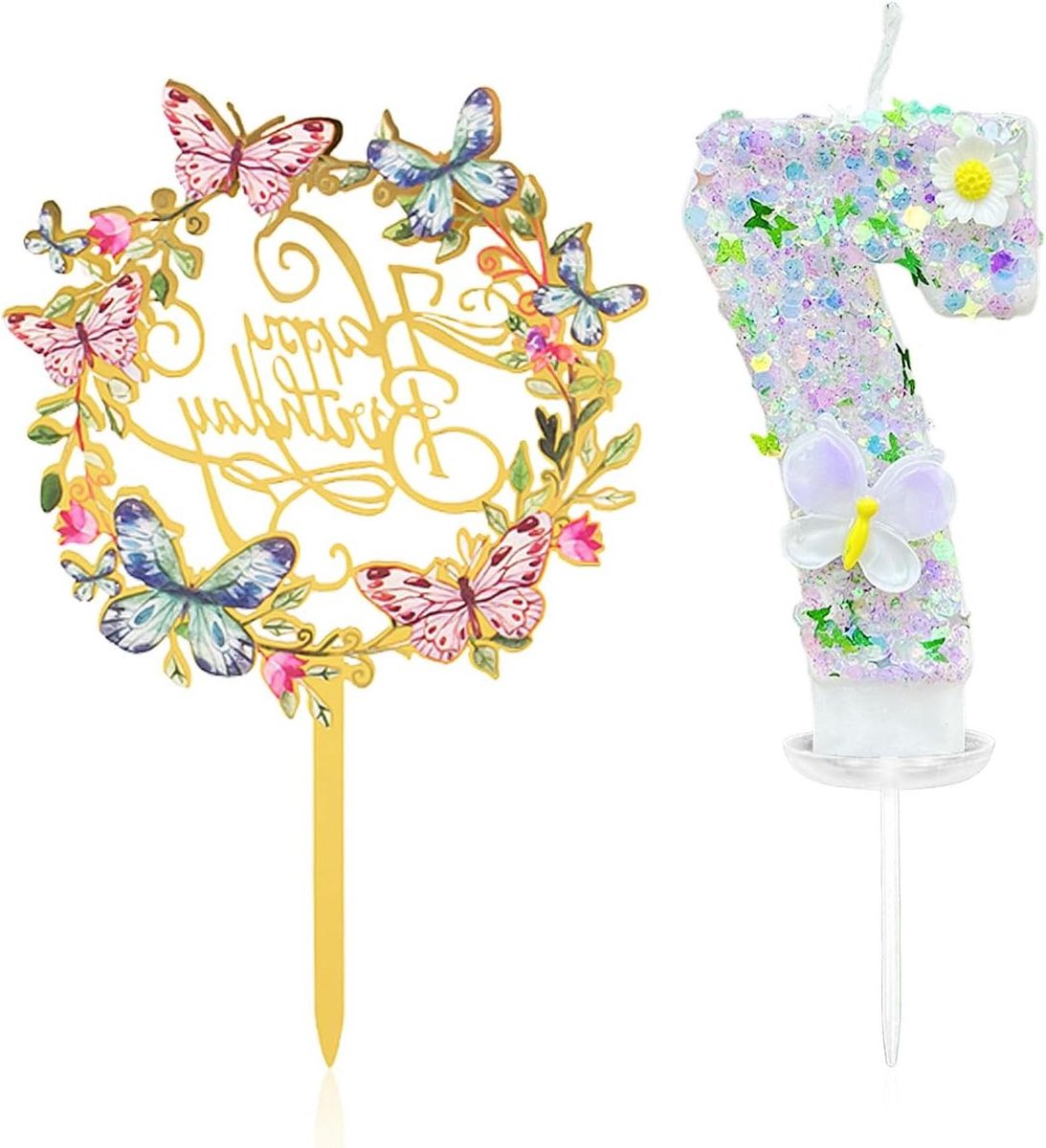 Jhubers Goods - Verjaardagskaars - Taartdecoratie - Met cijfer 7 - Zoete taarten - Feest - Geschikt voor verjaardagstaarten - Verschillende kleuren - 1 x Cijferkaars 7 met papieren inzetstuk voor taartdecoratie