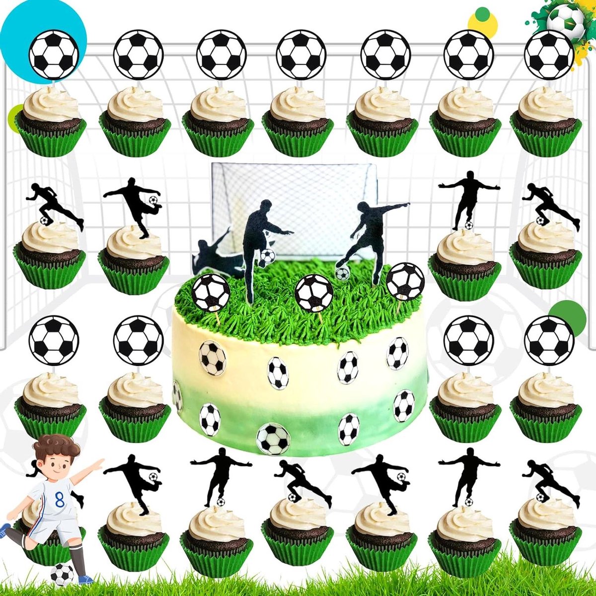Jhubers Goods - Voetbal Cupcake Toppers - Sport - 36 Stuks - Cake Decoratie - Jongens - Verjaardagstaart - Thema - Verjaardagsfeestje - Voetbal - Sport_decoratie.