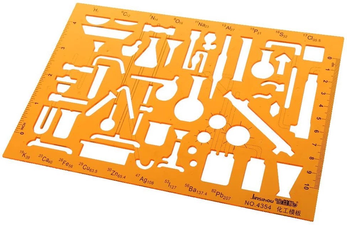 Tekensjabloon Chemische experimenten - Sjabloon Scheikunde soft plastic - Natuurkunde Wetenschappelijk Sjabloon Liniaal