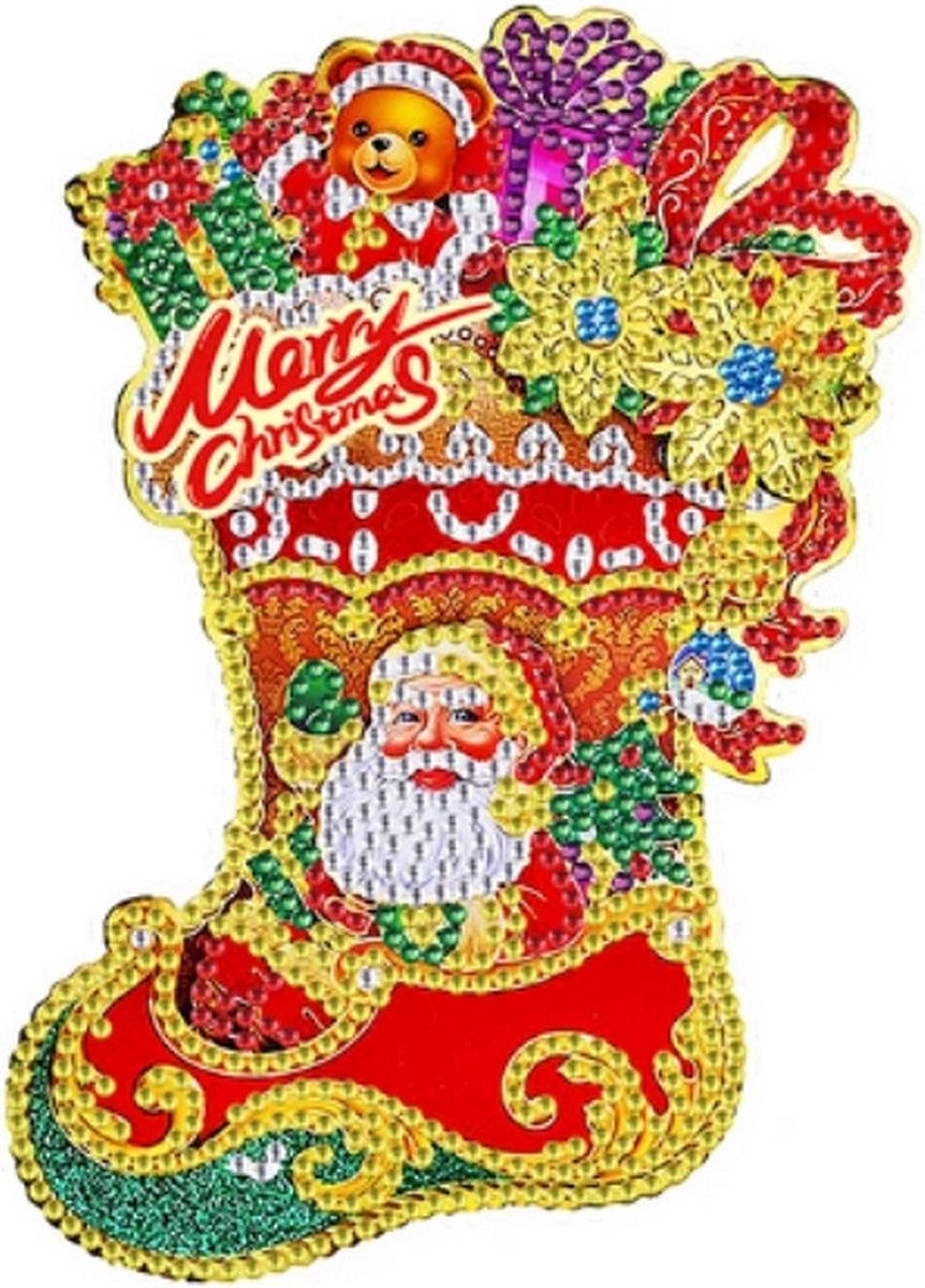 Diamond Painting Kerst sticker groot Kerstsok (18cm)