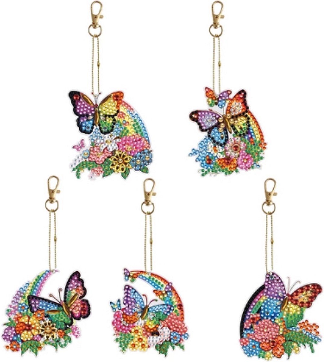 Diamond Painting Sleutelhanger set Regenboog Vlinders (5 stuks)
