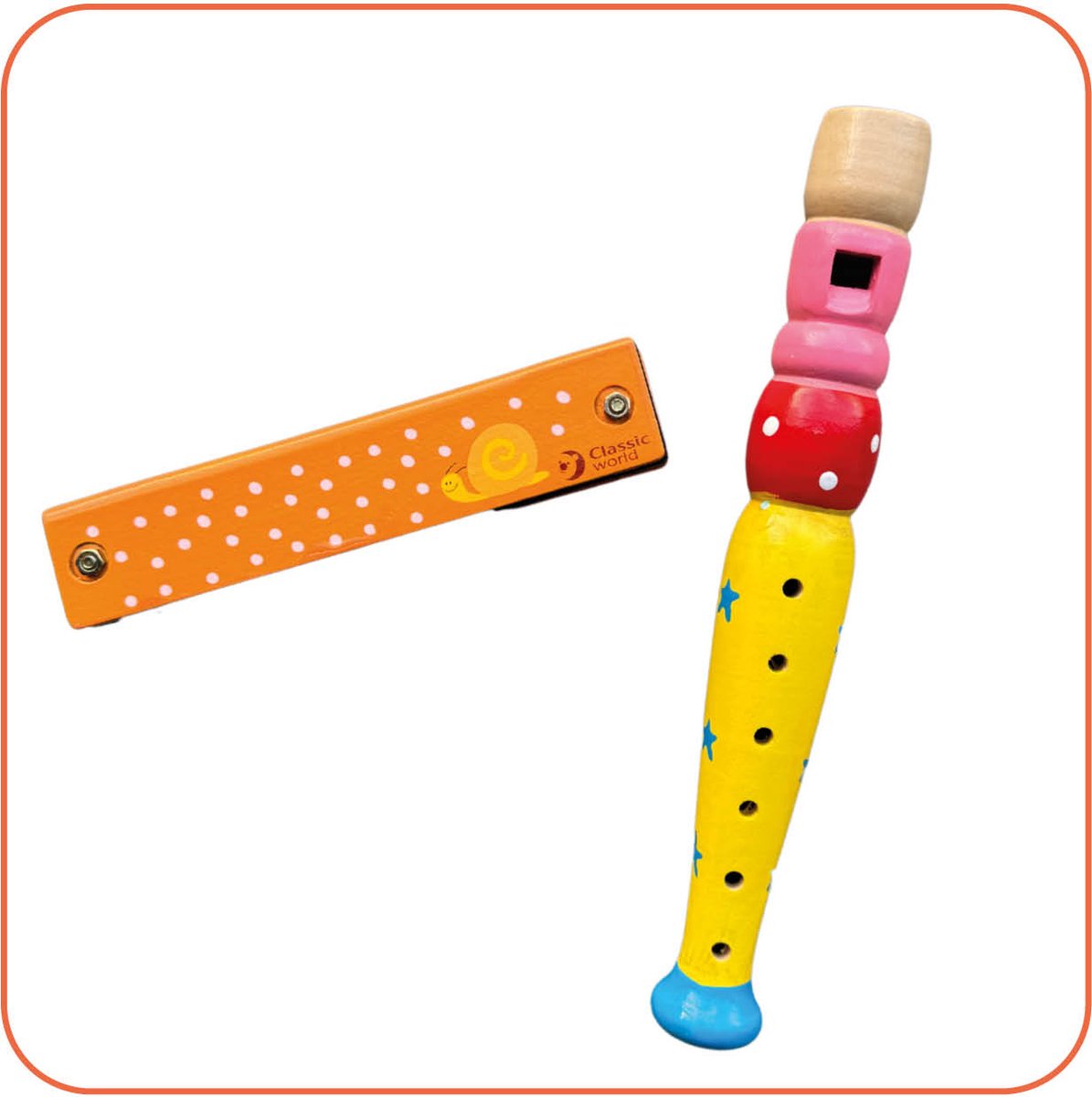 Blokfluit + Mondharmonica - Muziekinstrumenten voor kinderen - Hout