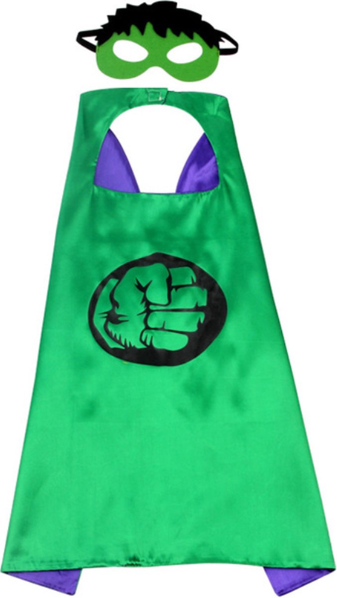 Hulk cape + masker - Kleur groen - Superheld cape en masker - Kinderen verkleedkleding- Superheld verkleedoutfit - Superheld thema – Hulk