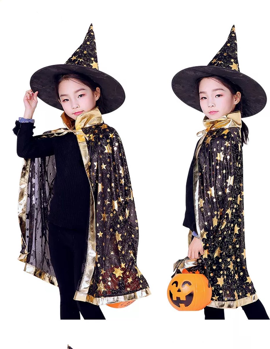 Jobber Toys - Tovenaar cape + hoed - Kleur zwart – Tovenaar kostuum kinderen – Unisex – 3 tot 8 jaar – Tovenaar – Fantasy – Heks - Harry Potter