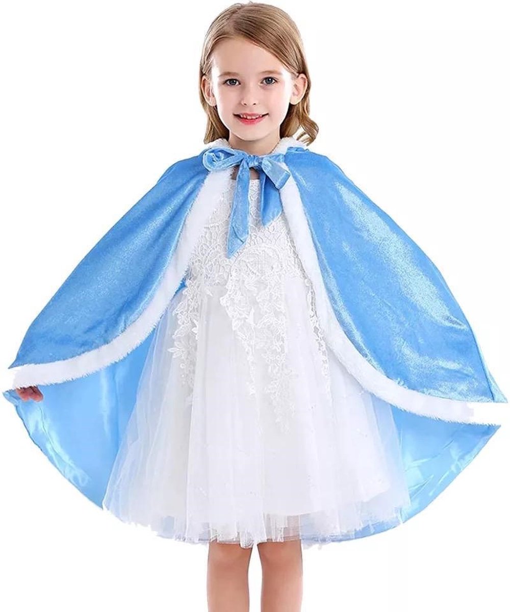 Jobber Toys – Sneeuwprinses mantel - Kleur blauw - Sneeuwprinses cape - Prinsessenoutfit - Sneeuwprinses verkleedoutfit