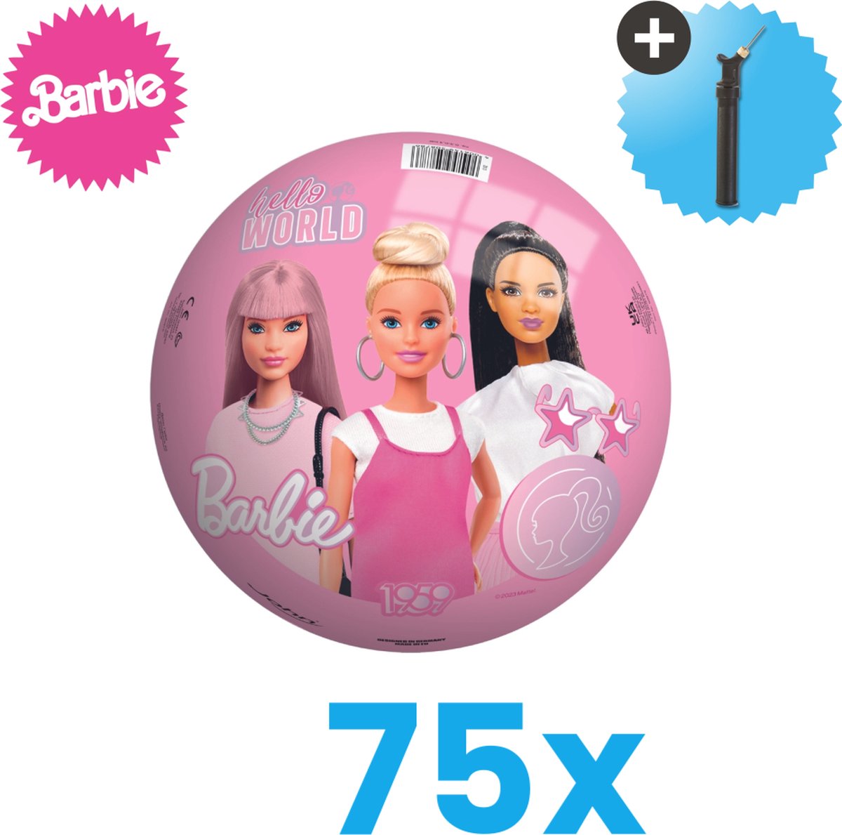 Barbie Lichtgewicht Speelgoed Bal - Kinderbal - 23 cm - Volumebundel 75 stuks - Inclusief Balpomp