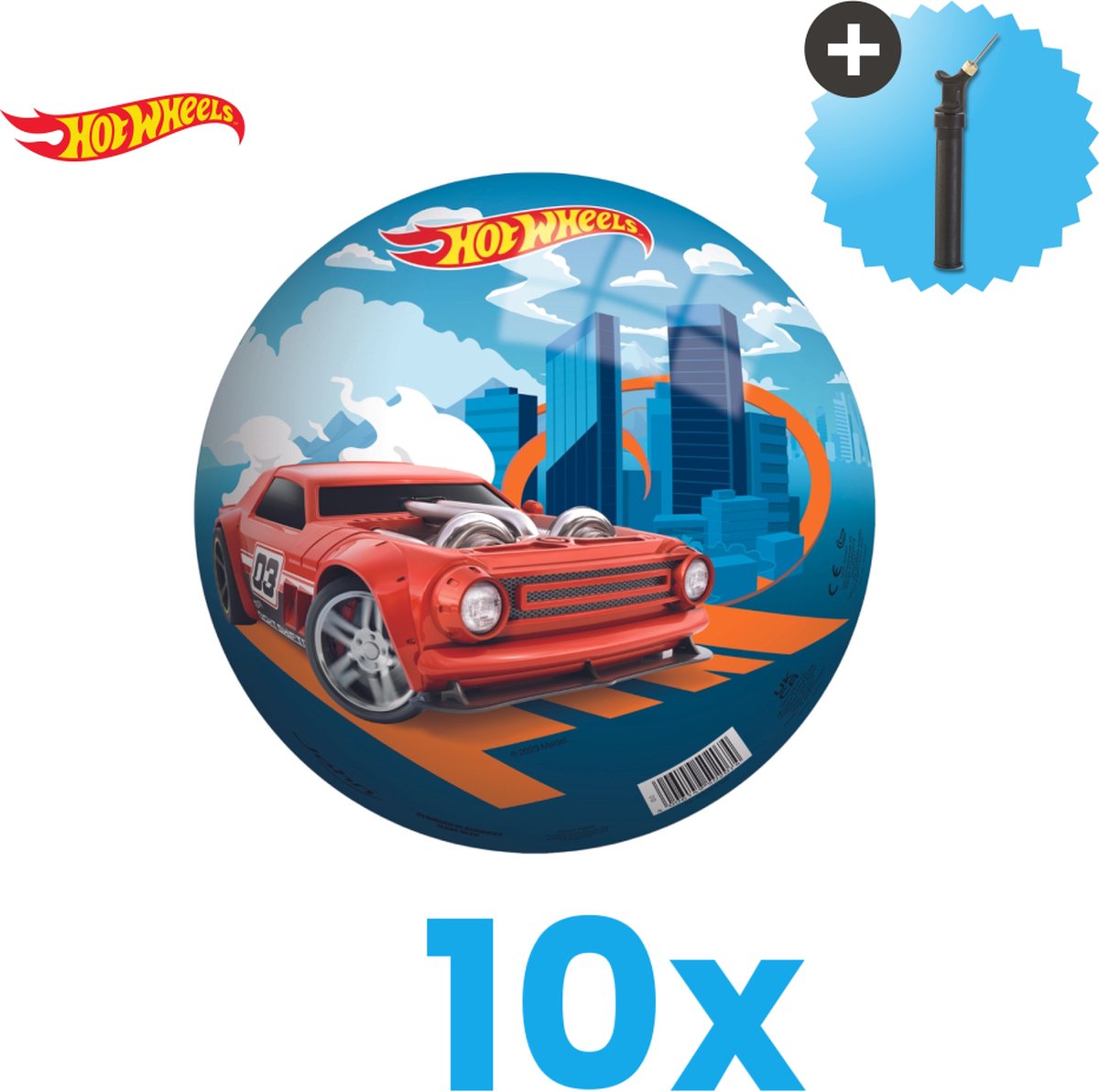 Hot Wheels Lichtgewicht Speelgoed Bal - Kinderbal - 23 cm - Volumebundel 10 stuks - Inclusief Balpomp