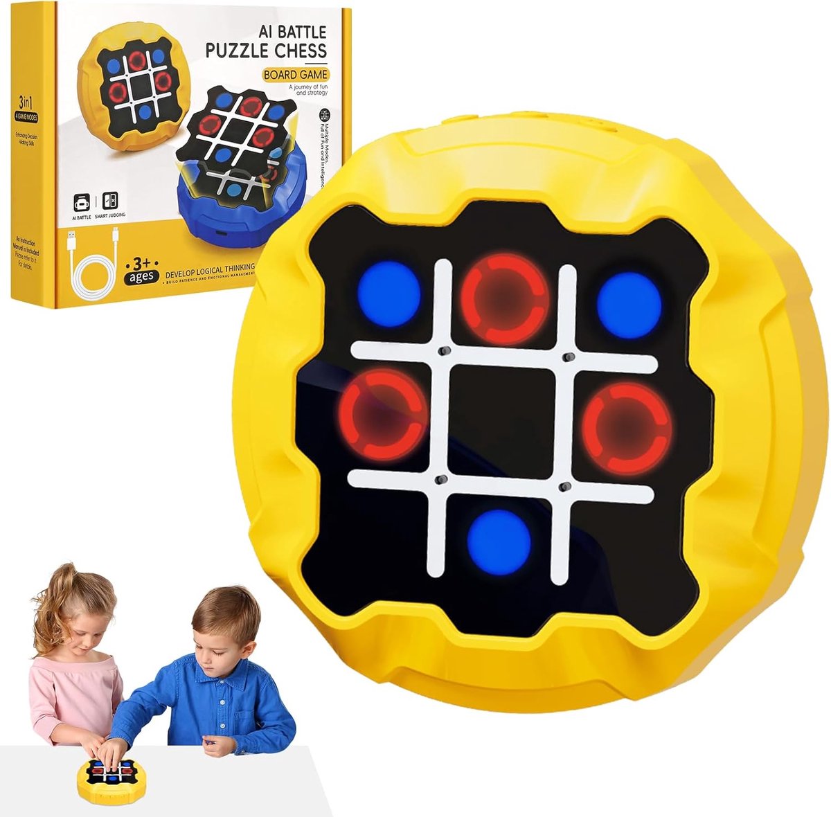 Jojoy - 4-in-1 Spelcomputer voor Kinderen - Boter Kaas en Eieren Spel - Memory Spel - Whack a Mole - Spelcomputer met Spelletjes - TICTRONIC