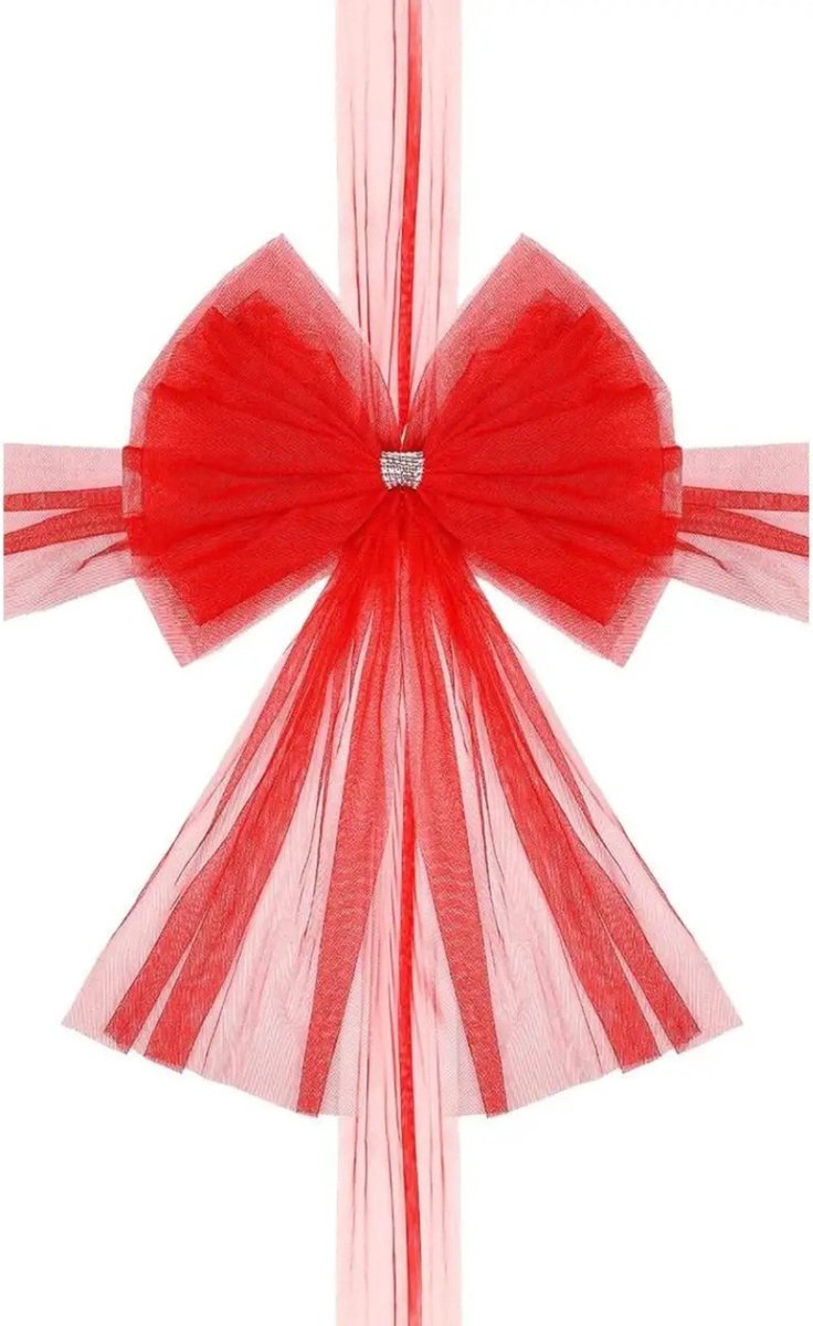 Jojoy - Kerst Strik - Kerstversiering - Kerstdecoratie - Deur Strik Tule - Kerststrik Rood - RUBYBOW