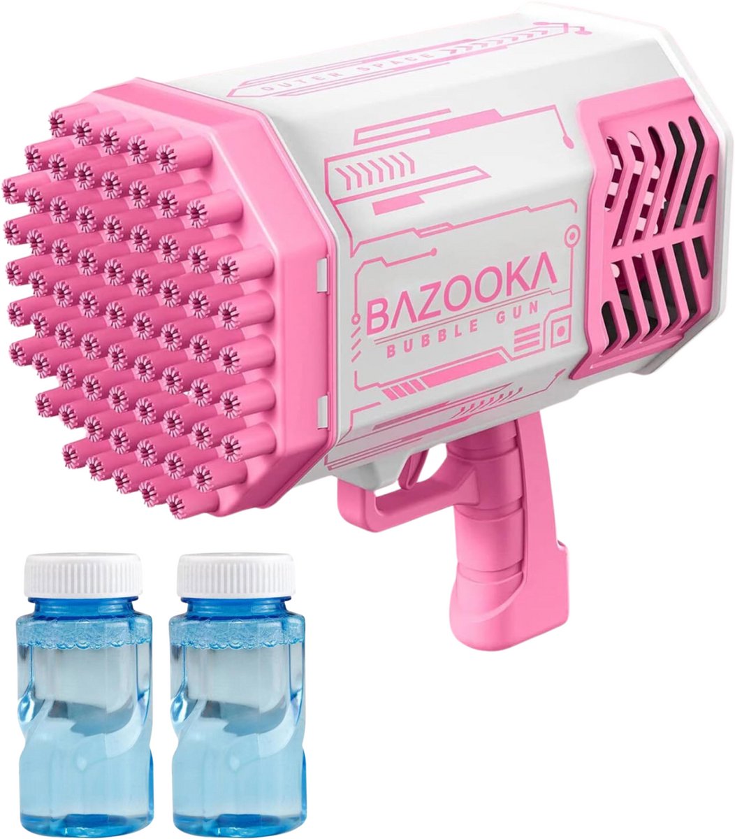 Jojoy - LED Bellenblaaspistool Met Extra Bellenvloeistof - 69-Gats Bellenmachine - Bubbel Pistool - Roze - BUBBLEPUFF + BUBBLEWATER
