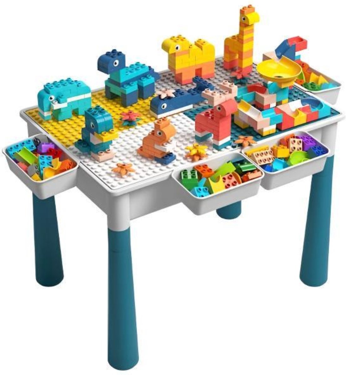   -   voor Kinderen - Kindertafel met Bouwspeelgoed - Geschikt voor Duplo - Constructiespeelgoed - 101 Bouwstenen - KOCLINKA