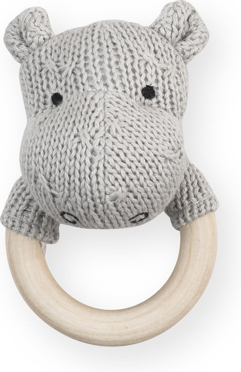 Jollein Bijtring met rammelaar - Hippo - Light Grey