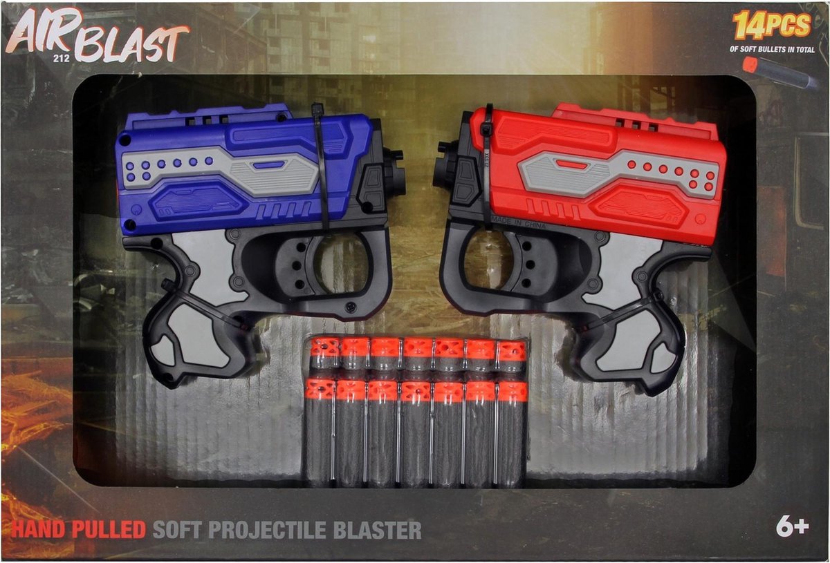 Airblast  Dual 212 - Softbullet Set -   - Softgun Bundel - 2 x Pistool - Foam - 12 cm - Inclusief 14 foam pijltjes
