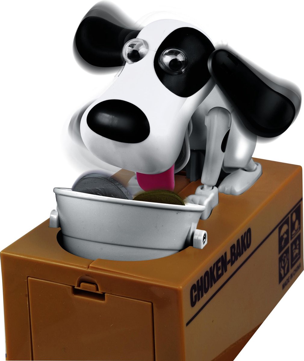 JollyGadget - Spaarpot - Hond - Muntjes eten - Hond – Zwart/Wit