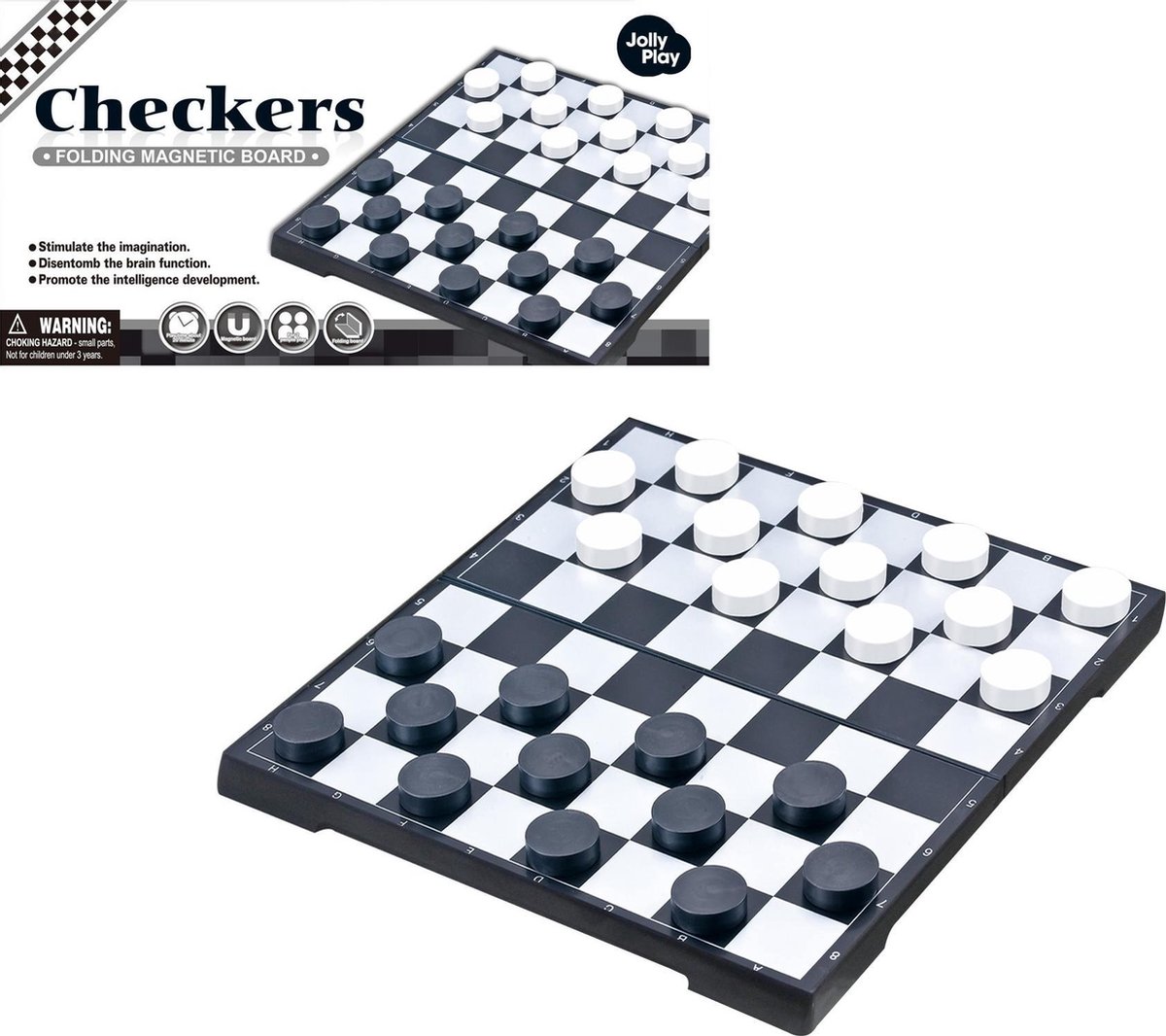 JollyPlay - Inklapbaar - Magnetisch - Dambord 30 cm - Spel - Dammen