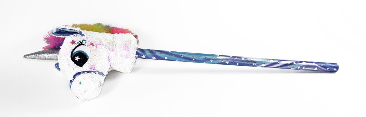 JollyPluche - Pluche stokpaardje - Glitter - Pailletten - Wit - Eenhoorn - 87 cm