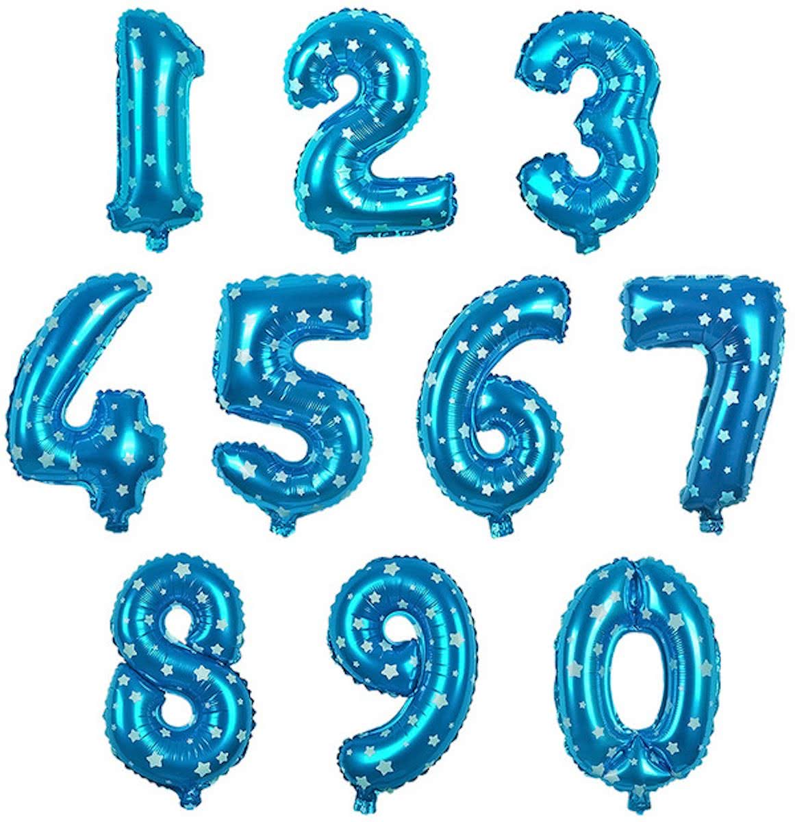 Cijfer ballon 9 blauw met sterren