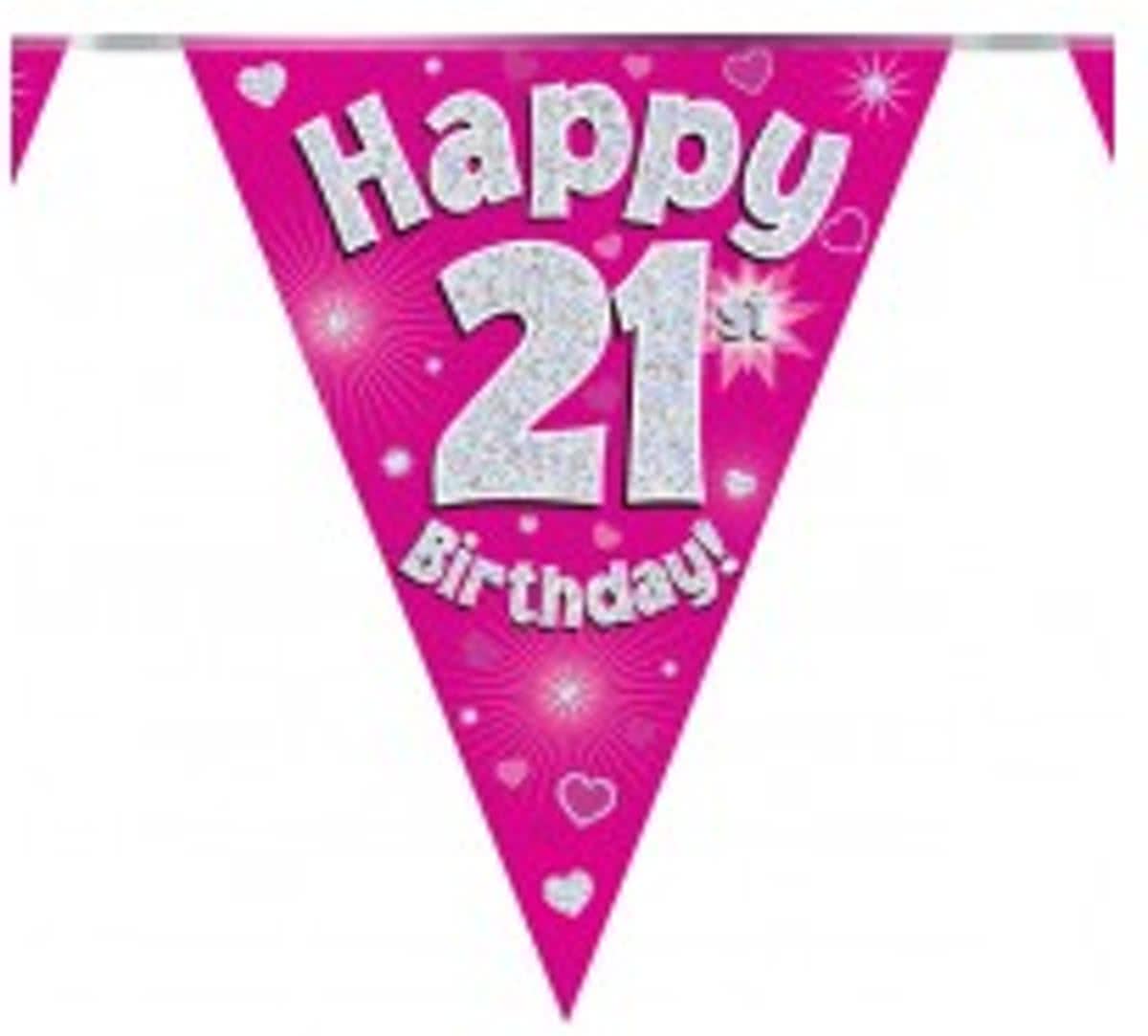 Vlaggenlijn holograpic Happy 21st Birthday Pink