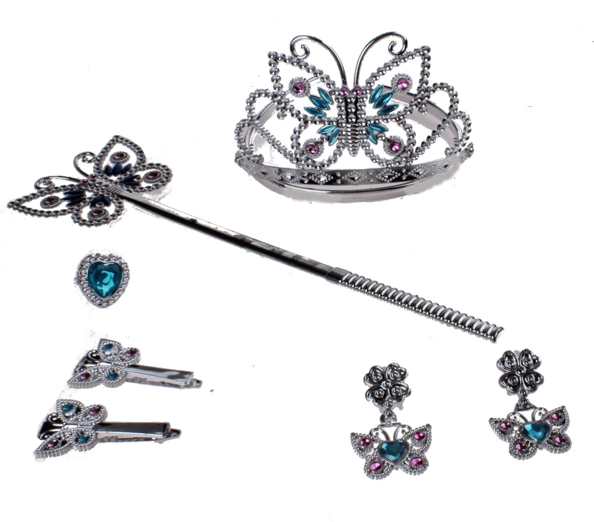 Jonotoys Verkleedset Prinses Zilver/lichtblauw 5-delig
