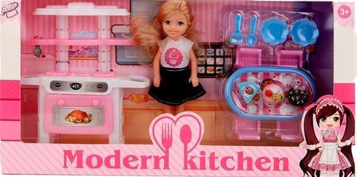 tienerpop Modern Kitchen blond 15 cm roze 11-delig