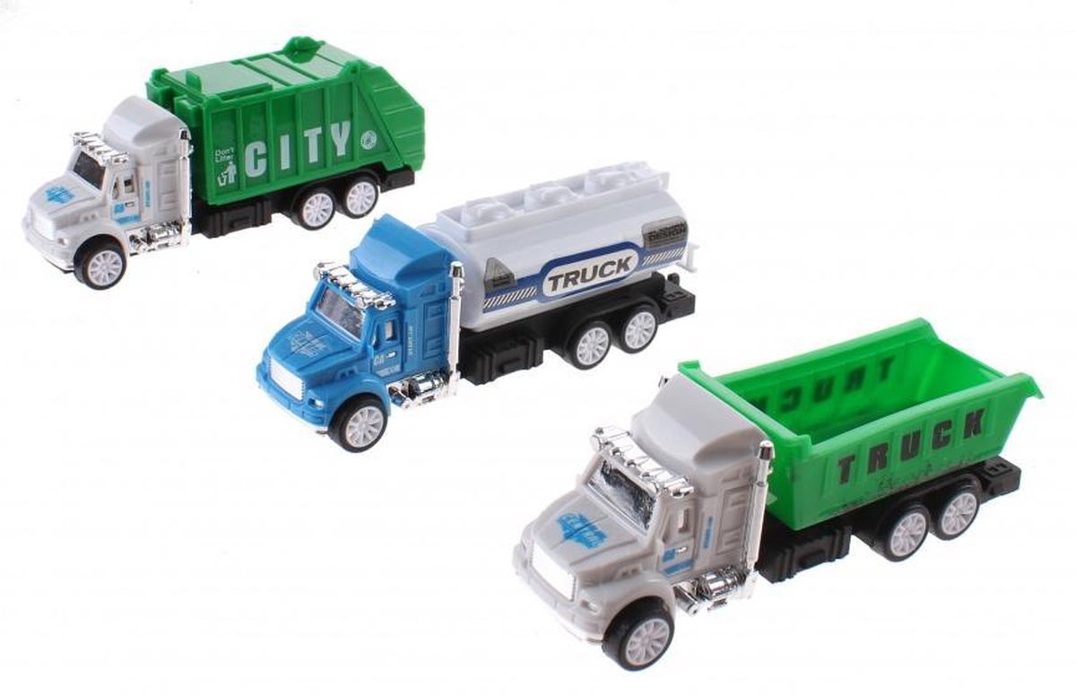 vrachtwagenset 12 cm blauw/groen 3 stuks