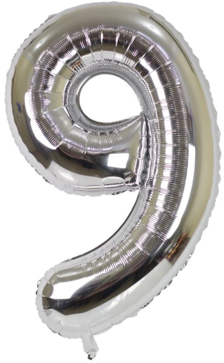 Jonyx - Folieballon - Cijfer 9 - Feestdecoratie - Heliumballon - Verjaardag - Feestje - Inclusief opblaasrietje - 41 cm hoog - Zilver