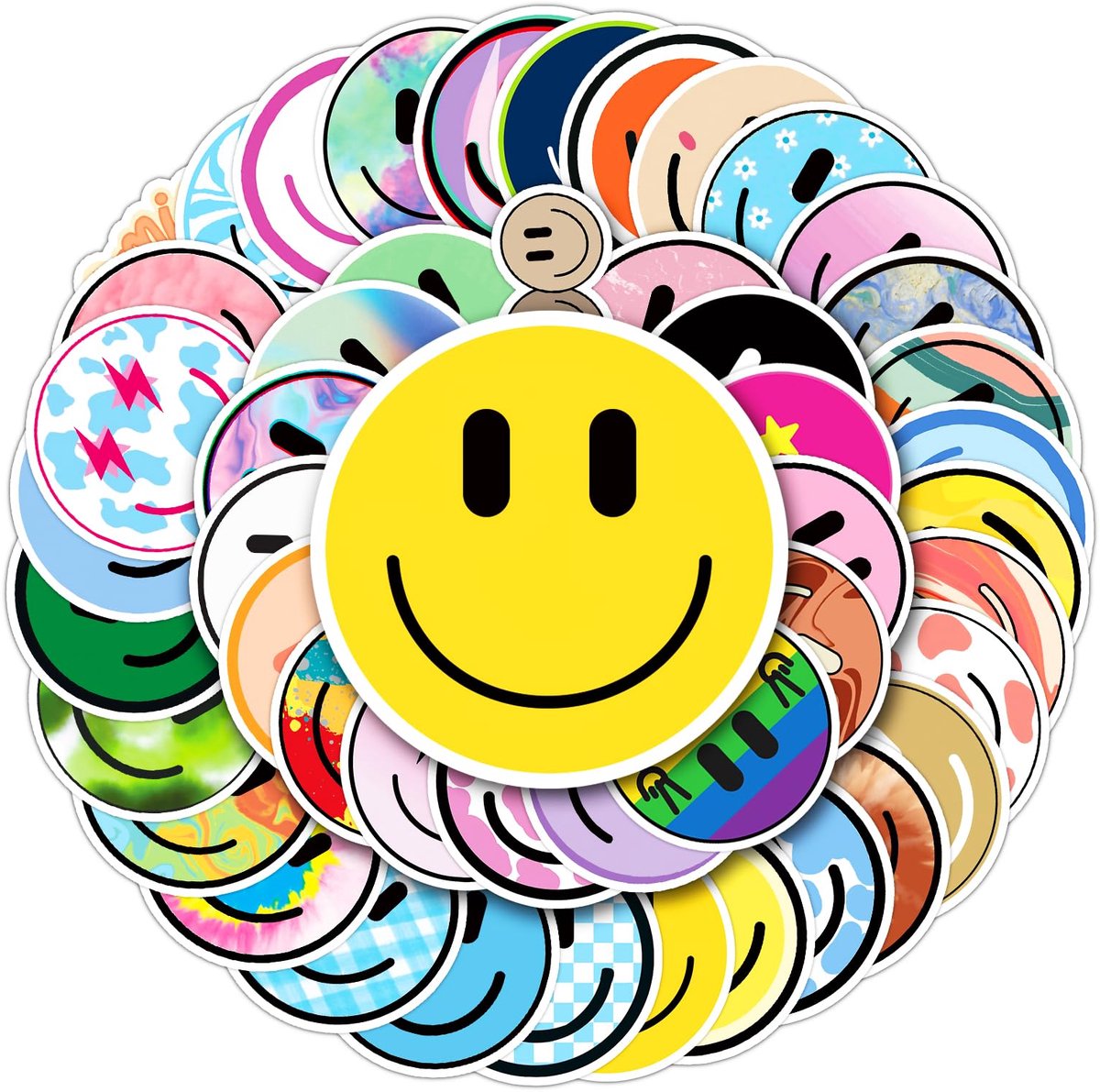 Jonyx - Smiley stickers - Stickerset - Emoji - Emoticon - Laptop & bullet journal stickers - Vrolijke stickers - Multicolor - 50 stuks - 5,5 cm diameter