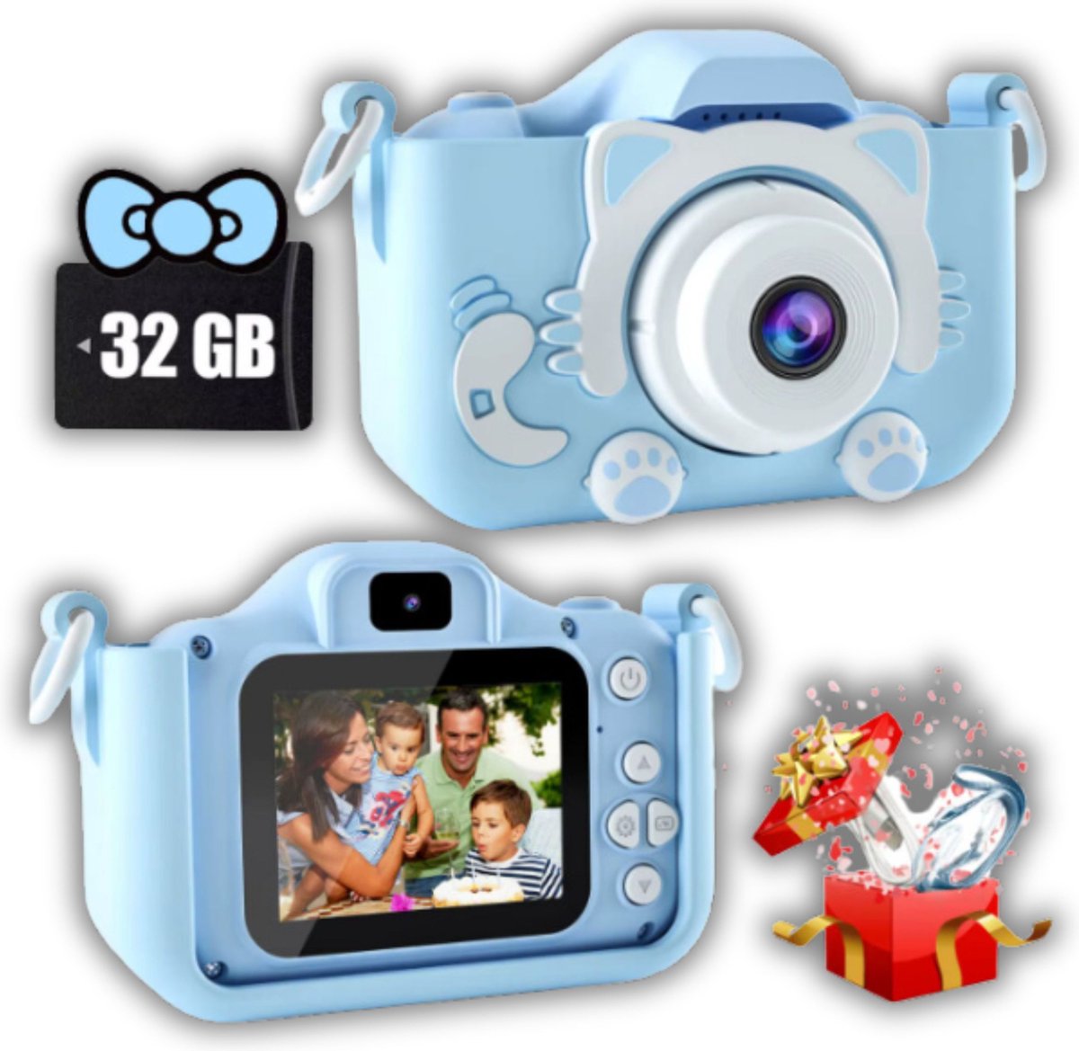   -Digitale Kindercamera - HD 1080p - 32GB Inclusief Micro SD Kaart - Vlog Camera voor Kinderen - Blauw