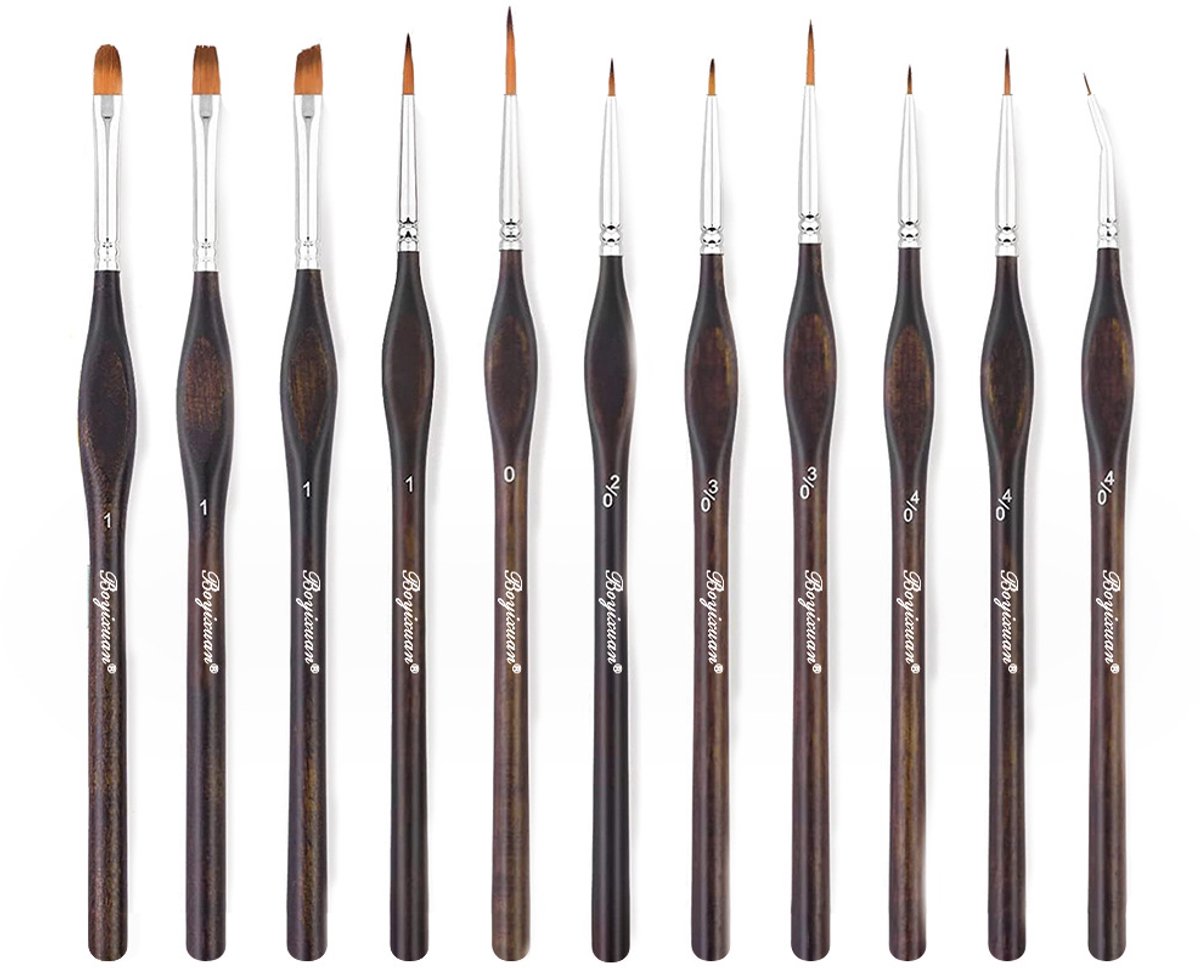 OUYLAF Penselen - Professionele Penselenset - Kwasten - Set van 11 Kwasten - Verven - Dunne Kwast - Penselen Schilderen - Acquarel, Waterverf, Acryl, Olieverf - Miniatuur - Warhammer 40k