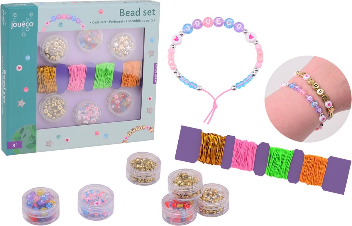 Jouéco kralenset speelgoed - kleurrijke letterkralen voor kinderen.