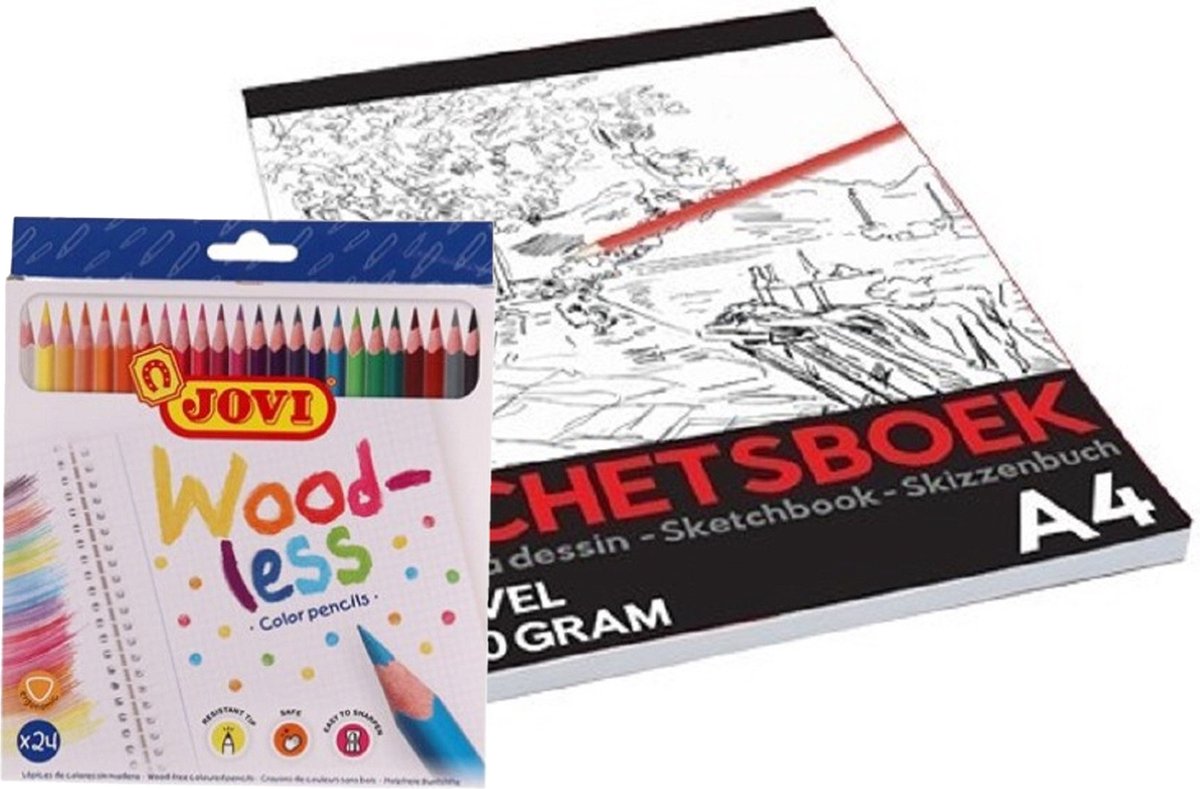 24-delige teken Jovi potloden set met A4 schetsboek 50 vellen - Cadeau voor verjaardagen