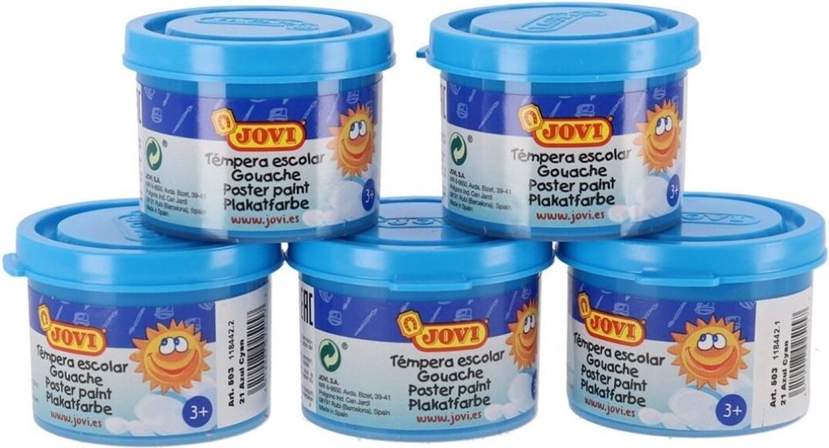 Jovi Plakkaatverf Junior 175 Ml Cyaan 5 Stuks