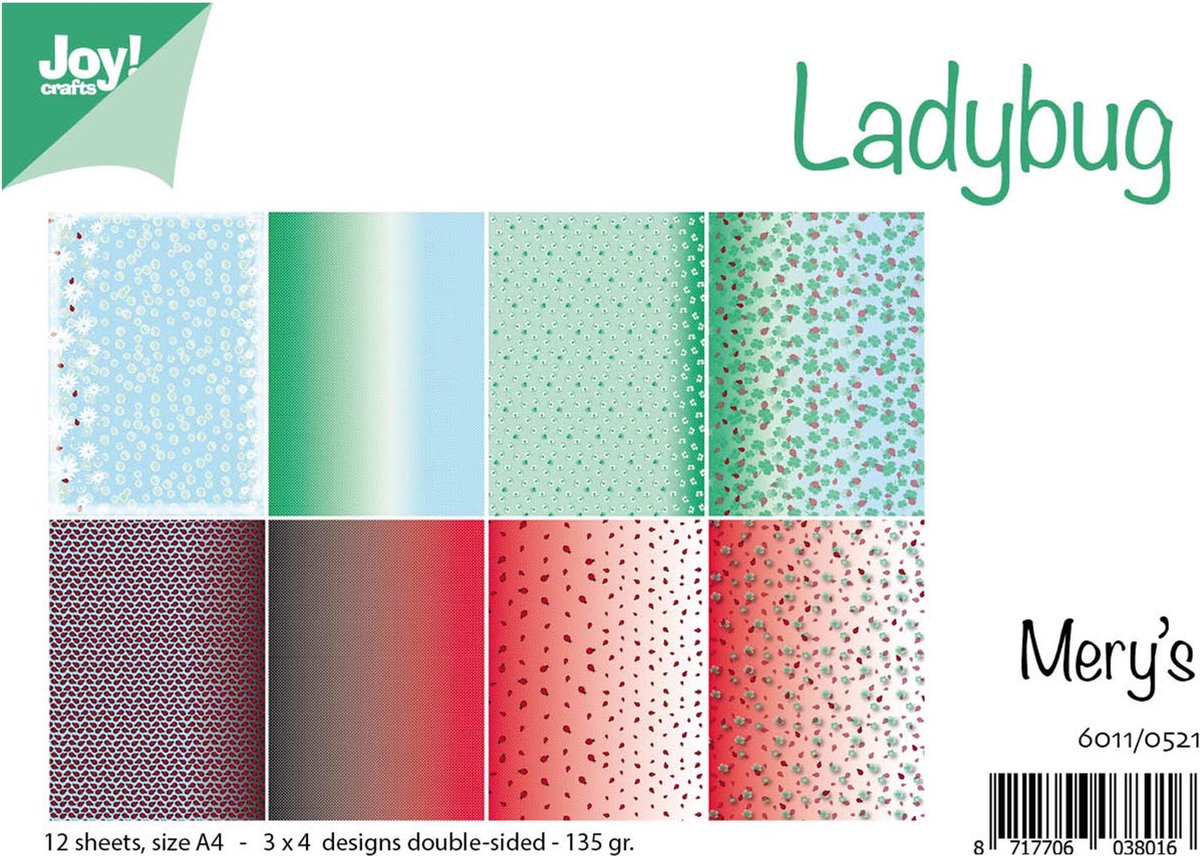 Joy!Crafts Papierset - A4 - 135g - 3x4 tweezijdige designs - Ladybug