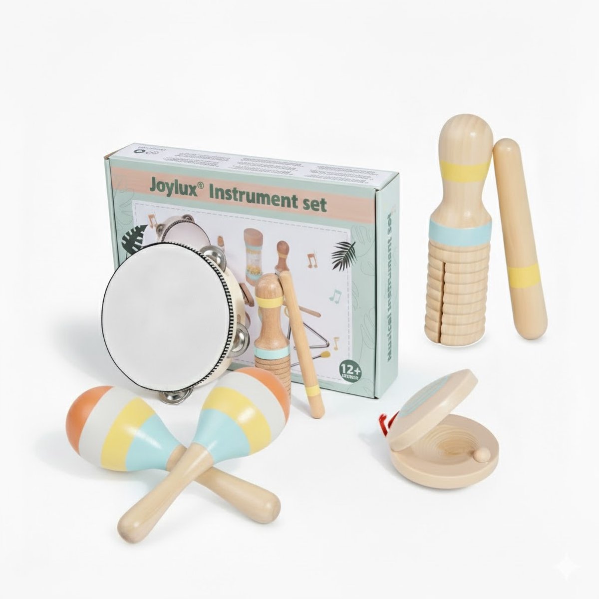 Joylux® Houten Muziekinstrumentenset 5-delig – Houten Kinderspeelgoed - Tamboerijn - Xylofoon - Maracas - Fluit - Drumstok - Montessori Speelgoed