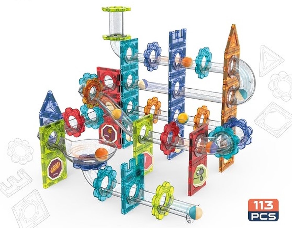 Joyage Magnetische Knikkerbaan - 113st - Constructie speelgoed jongens - Magnetische bouwstenen - Magnetic Magna Tiles - Magnetische tegels - Magnetic toys - Montessori Magnetisch Speelgoed 3 4 5 6 jaar - Jongens Speelgoed 7 jaar