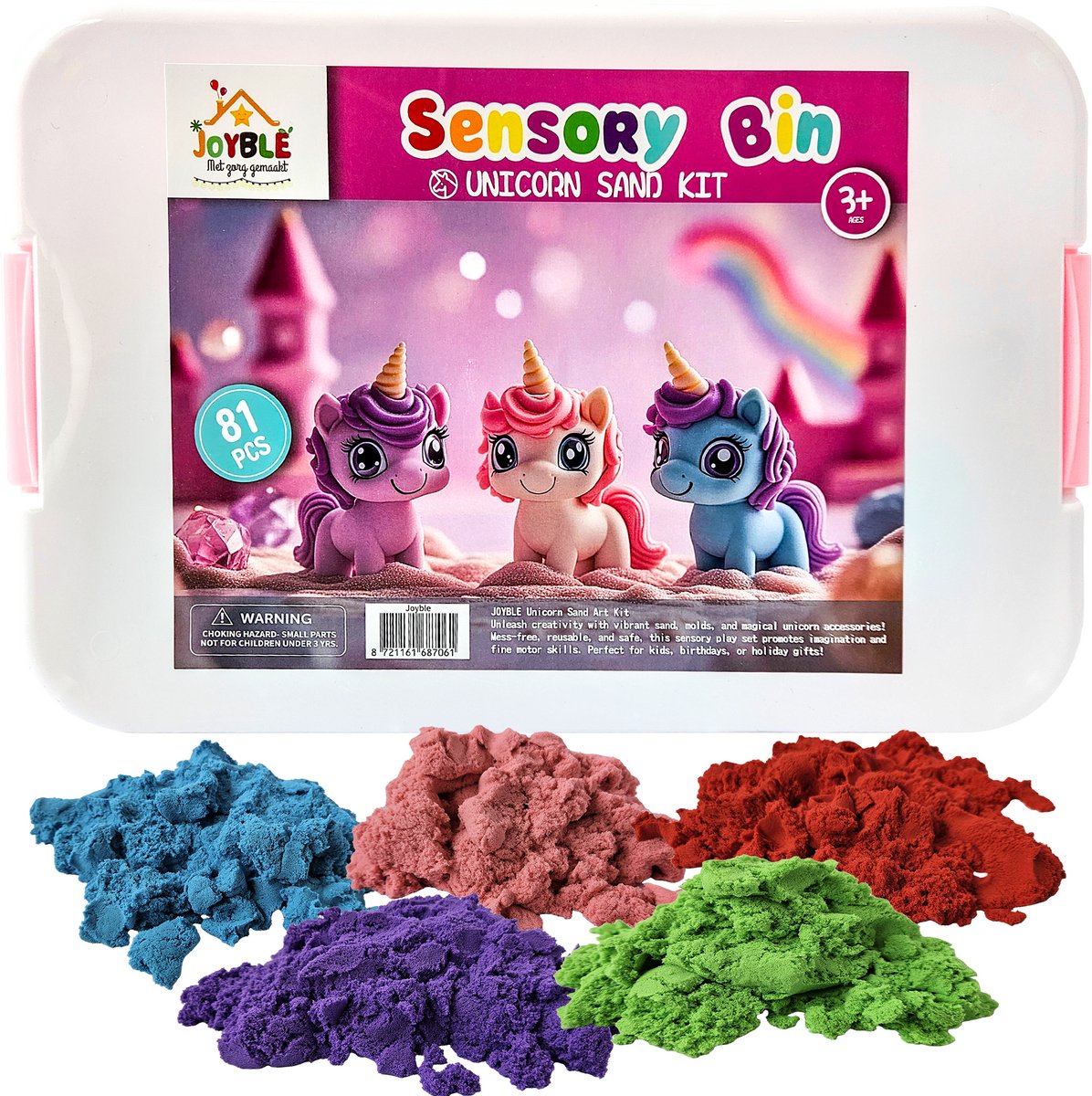   5 kleuren totaal 2000g Kinetisch Eenhoorn   - 81 Delig set- Speelgoed voor binnen - Geschikt met Sensorisch Kinetic sand - Magic Unicorn Speelzand - Magisch  bak