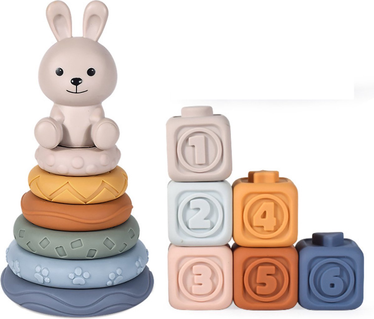 Baby Speelgoed Stapelstenen en Stapeltoren Set - Sensorisch Speelgoed 6 maanden - Baby Stapelblokken 1 jaar - Motoriek Speelgoed 2 jaar - Montessori speelgoed - Meisjes speelgoed 0-2 jaar jongens - Peuter speelgoed -Kraamcadeau Meisje