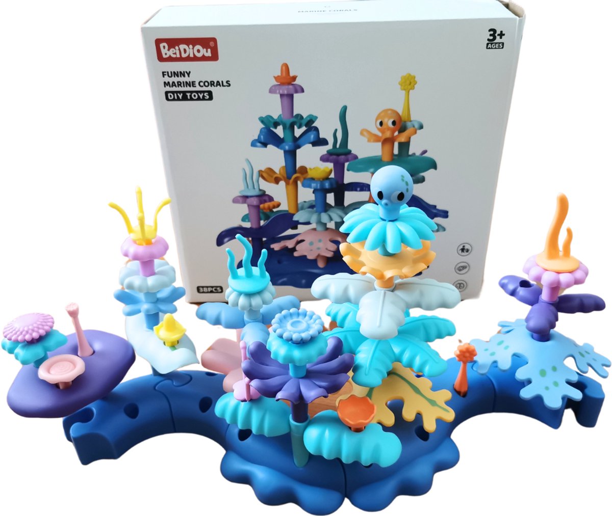 Bouwpakket Oceaankoraal -Motoriek Speelgoed Jongens en Meisjes 3 4 5 jaar - Open-ended Speelgoed 3-6 jaar - Montessori Speelgoed 3 4 jaar - Educatief speelgoed Meisjes 5 jaar- Kinderspeelgoed Jongens 3 4 jaar - Peuterspeelgoed 3-6 jaar