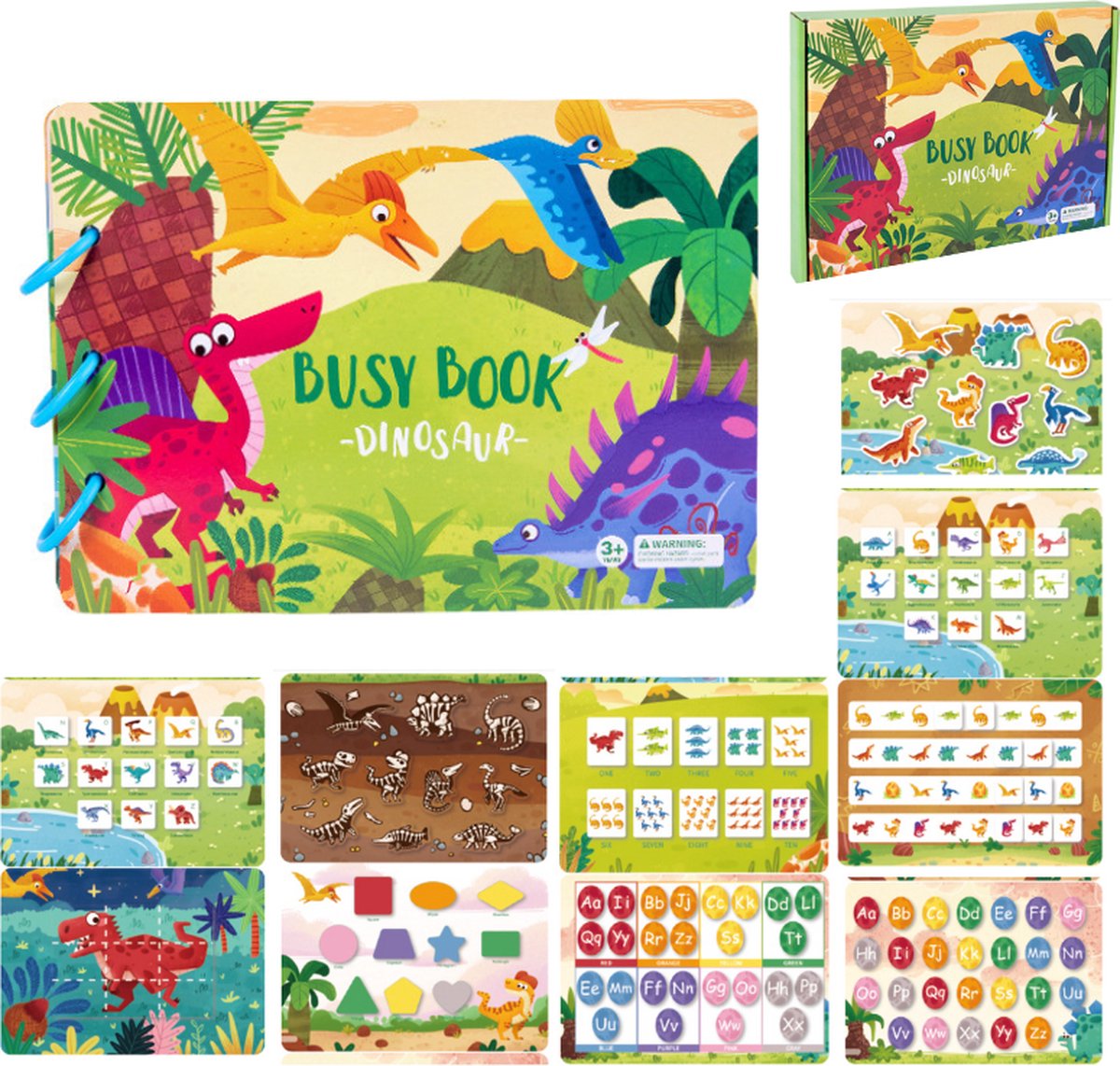 Busy Book voor Peuters - Montessori Quiet book Dino - Activiteitenboek - Stickerboek 4 jaar - Educatief Spel 3 jaar- Dinosaurus Speelgoed voor Jongens en Meisjes 3,4,5 Jaar - Montessori Speelgoed 2 3 4 5 jaar - Sensorisch Speelgoed 2 jaar
