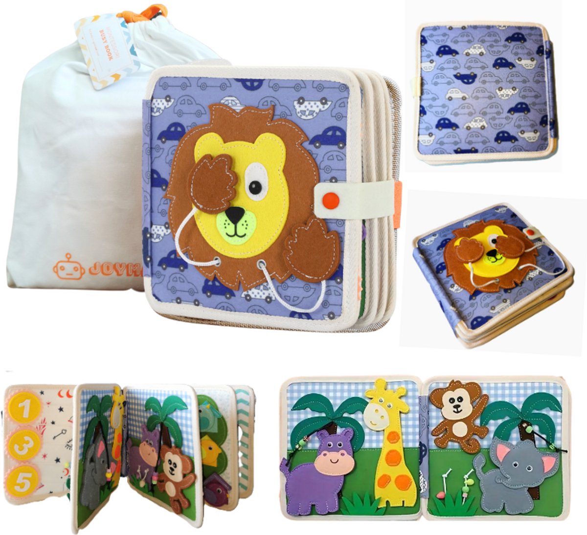 Joymaxx® Busy Board met eco Tas- Montessori Speelgoedboek - Montessori Activiteitenboek - Sensorisch Speelgoed 2 jaar- Activiteitenbord Meisjes en Jongens Speelgoed 1 jaar - Kinderspeelgoed voor in de auto