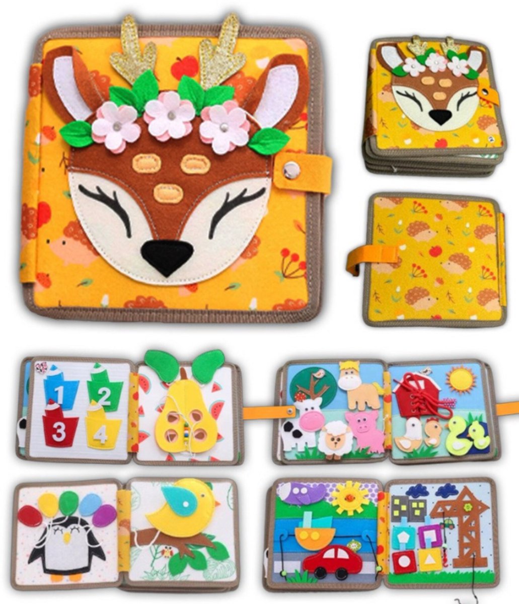 Montessori Busy Board - Activiteitenboek voor Jongens en Meisjes - Sensorisch Speelgoed Meisjes 3 jaar 4 jaar - Montessori Speelgoed 2 3 jaar - Doeboek Hert -Kinderspeelgoed 3 jaar - Educatief Speelgoedboek voor Onderweg - Cadeau Meisjes 3 jaar